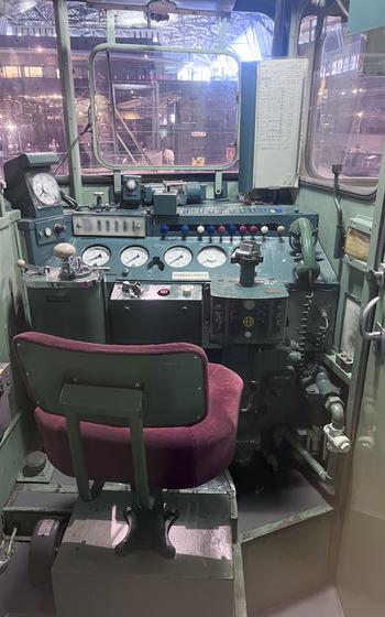 A driver’s cab in a train.